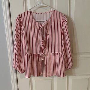 Red and Pink Striped Blouse